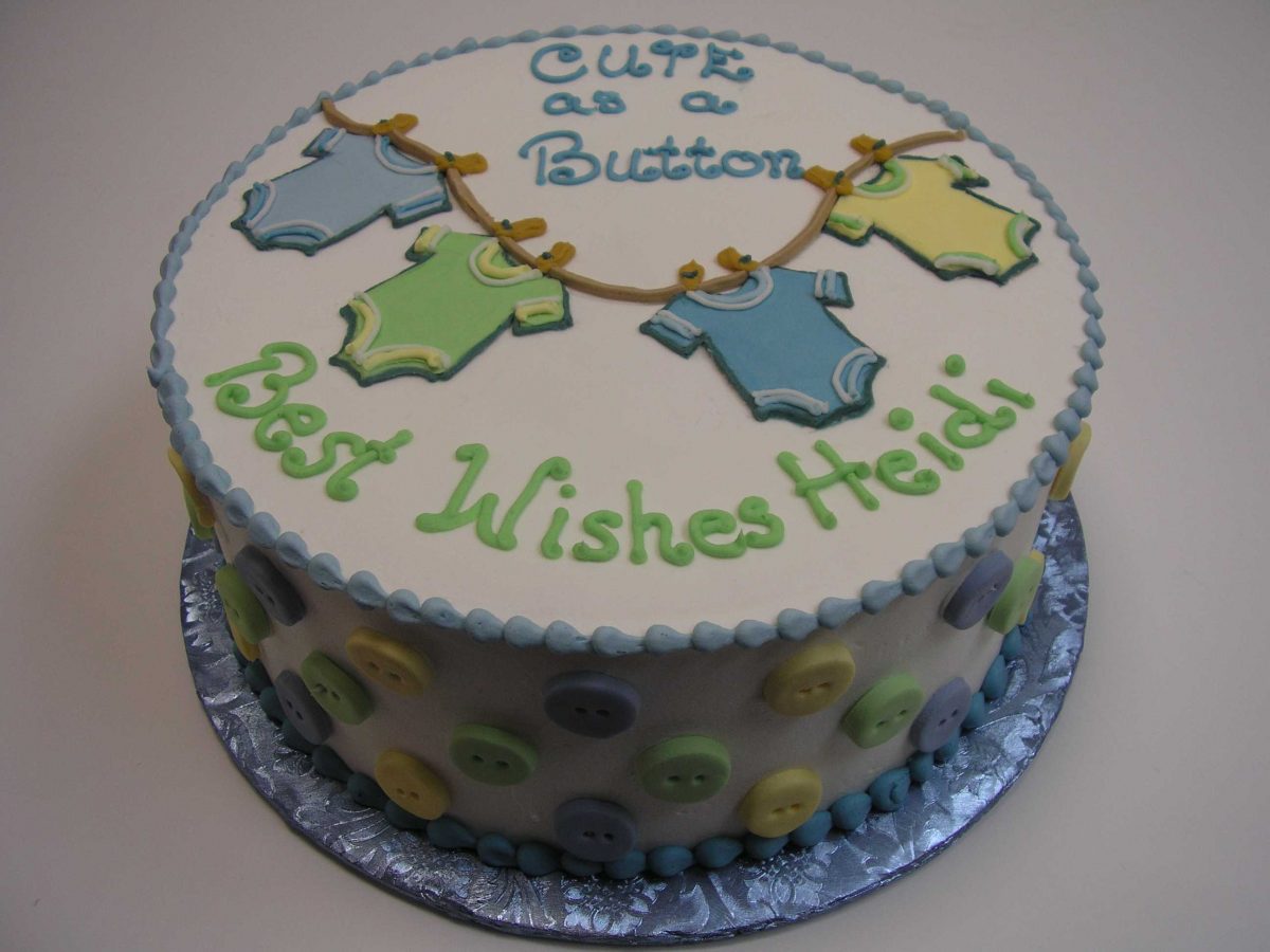 Baby Shower cake, onsies and buttons