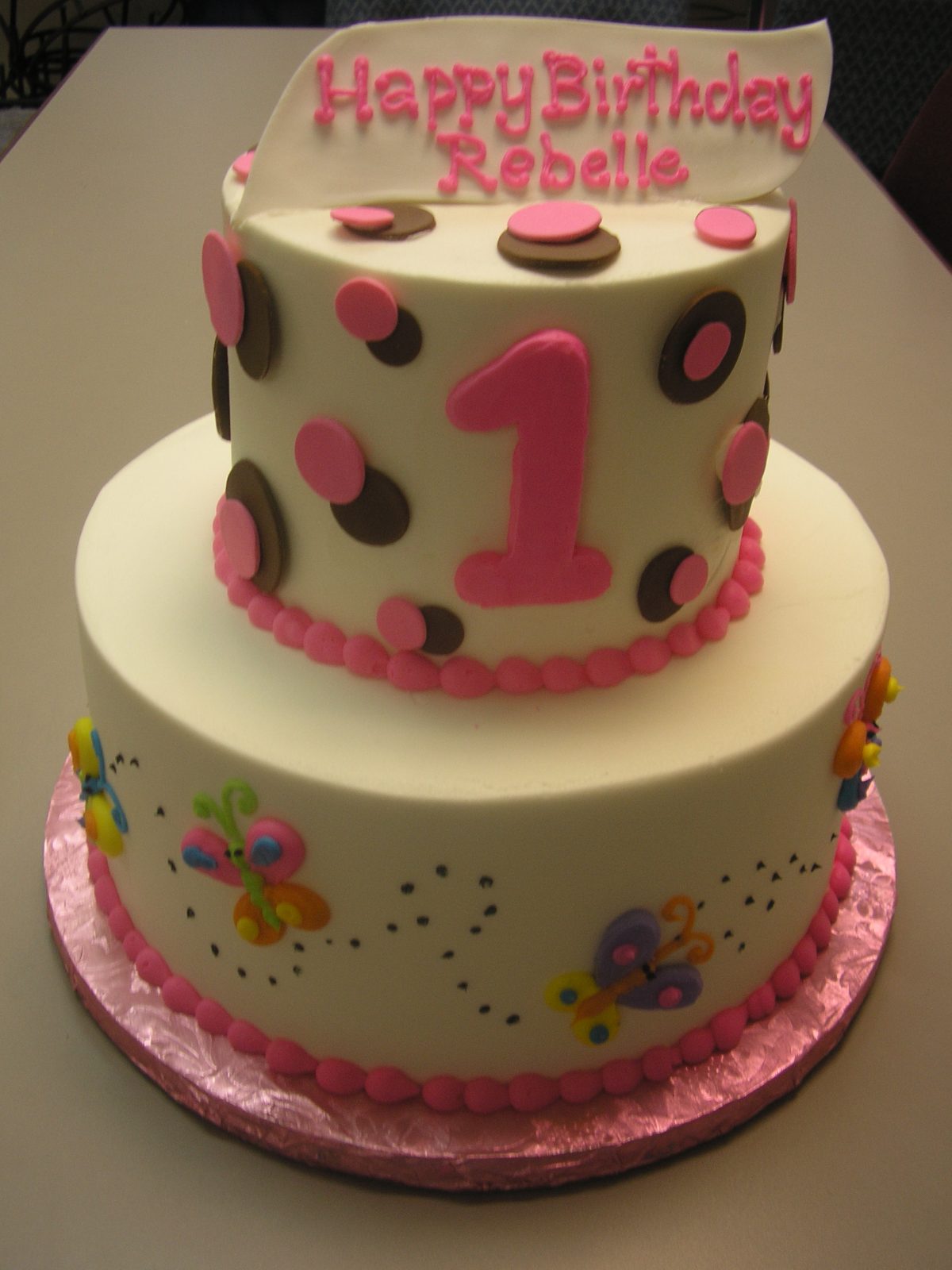 2 tier cake, polka dots, butterflies